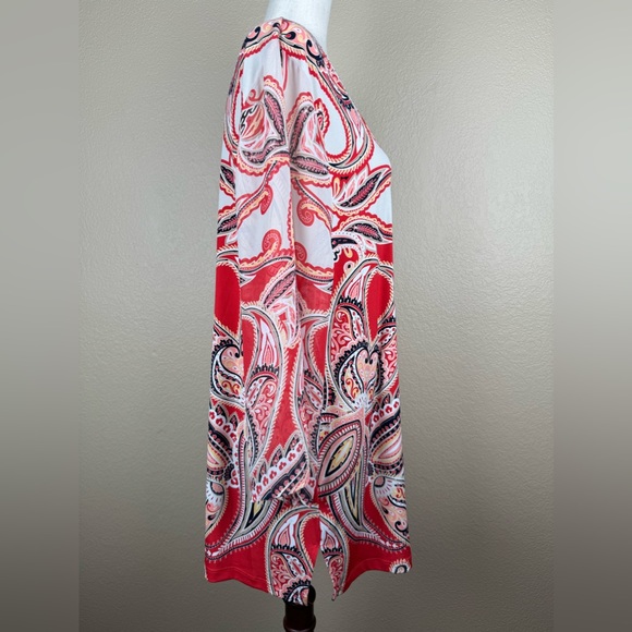 JM Collection Red & Yellow 3/4 Sleeve Blouse. Side Slits. Size- XL - Picture 3 of 10